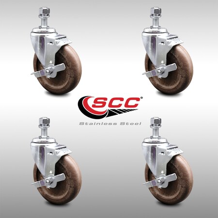 Service Caster 5 Inch SS High Temp Glass Filled Nylon 10mm Threaded Stem Caster Set Brake SCC-SSTS20S514-GFNSHT-TLB-M1015-4